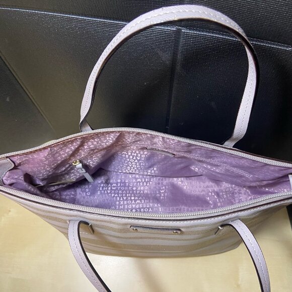 Kate Spade Glitter Stripe Lavender Tote Bag – Saffiano Leather, Zip Top - Picture 3 of 12